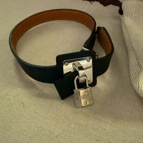 HERMES Authentic O'Kelly Black Swift leather double wrap bracelet w silver NWOT